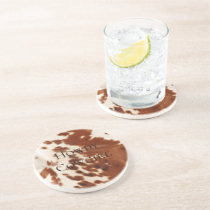 Cream Brown Cowgirl Cowboy Koeienhuid Zandsteen Onderzetter