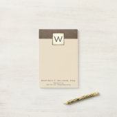 Cream Brown Faux Leather Executive Monogram Post-it® Notes (Op bureau)