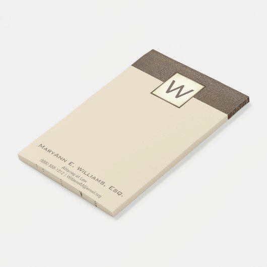Cream Brown Faux Leather Executive Monogram Post-it® Notes (Schuin)