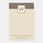 Cream Brown Faux Leather Executive Monogram Post-it® Notes (Voorkant)