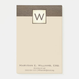 Cream Brown Faux Leather Executive Monogram Post-it® Notes