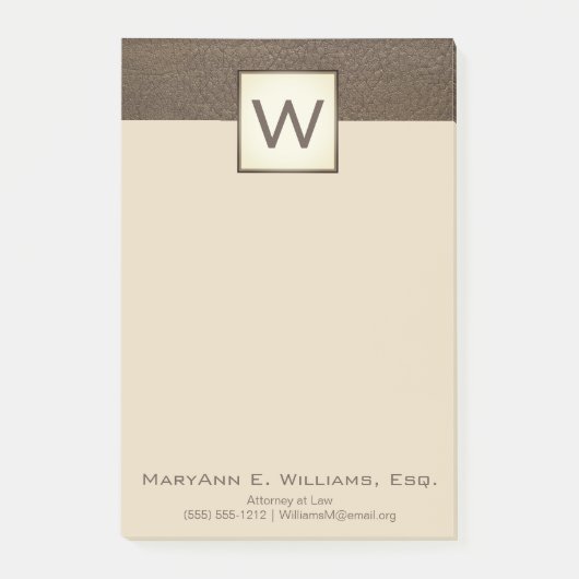 Cream Brown Faux Leather Executive Monogram Post-it® Notes (Voorkant)