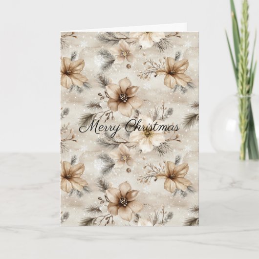 Cream Brown Floral Christmas Kaart (Voorkant)