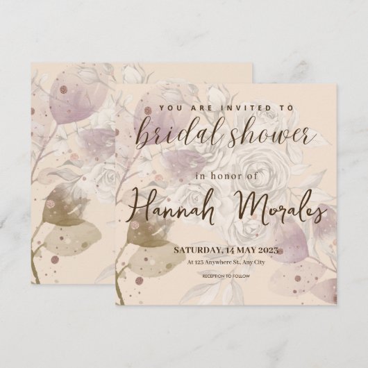 Cream Brown Floral Elegant Vrijgezellenfeest Aankondiging (Voorkant / Achterkant)