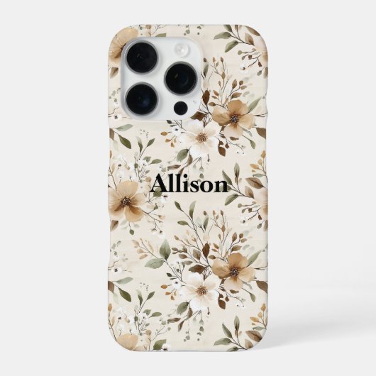 Cream Brown Floral iPhone Hoesje (Achterkant)
