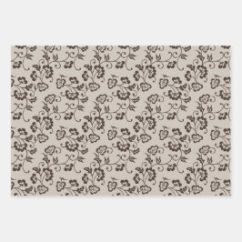 Cream Brown Flowers Stippen Libellen Inpakpapier Vel