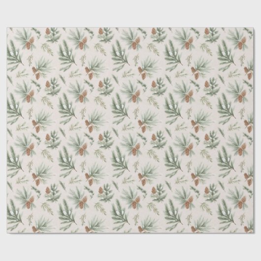 Cream Brown Green Christmas Pine Cones Cadeaupapier (Vlak)