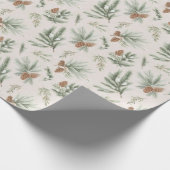 Cream Brown Green Christmas Pine Cones Cadeaupapier (Hoek)