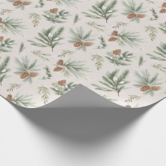 Cream Brown Green Christmas Pine Cones Cadeaupapier (Hoek)