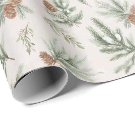 Cream Brown Green Christmas Pine Cones Cadeaupapier (Rol Hoek)