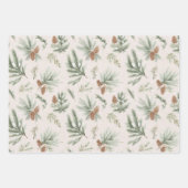 Cream Brown Green Christmas Pine Cones Snowflakes Inpakpapier Vel (Voorkant 3)