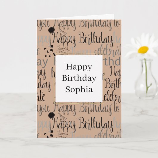 Cream Brown Happy Birthday Kaart (Kleine Plant)