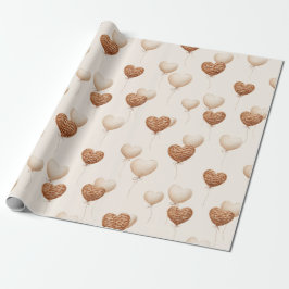 Cream Brown Heart Balloons Love in the Air Cadeaupapier