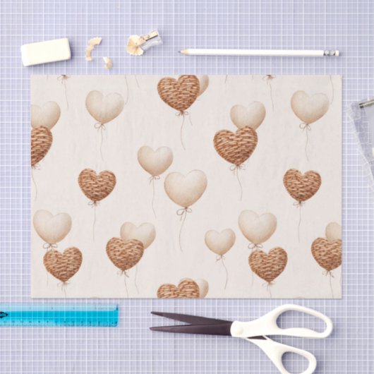 Cream Brown Heart Balloons Love in the Air Tissuepapier (Craft)