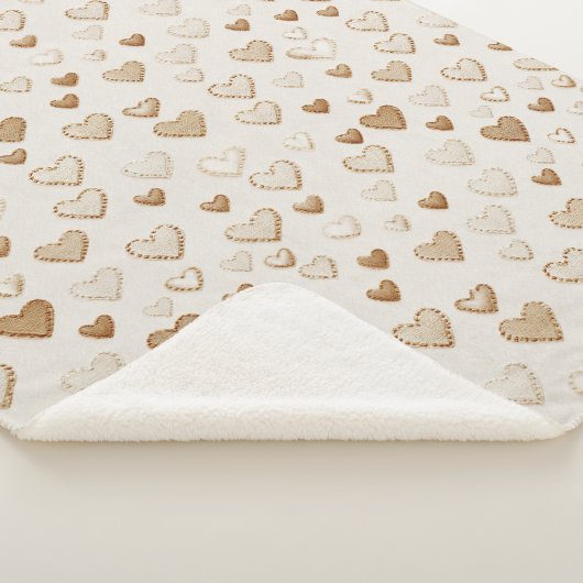 Cream & Brown Hearts Valentine's Day Sherpa Deken (3/4)