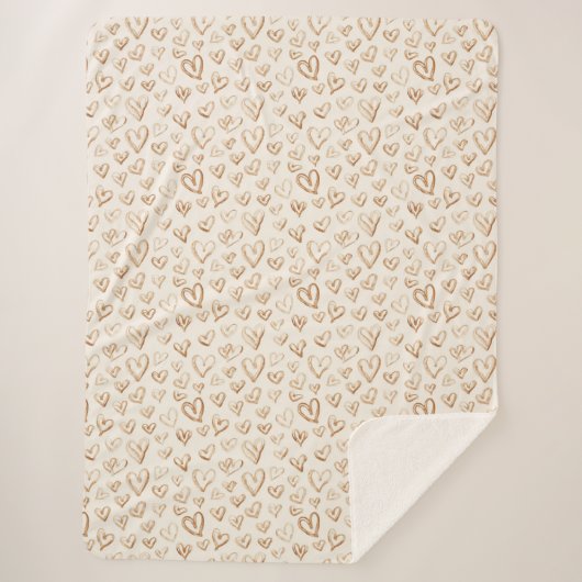 Cream Brown Hearts Valentine's Day Sherpa Deken (Voorkant)