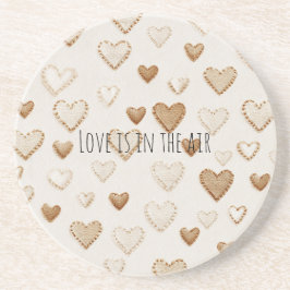 Cream & Brown Hearts   Zandsteen Onderzetter