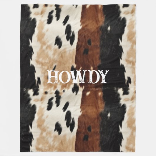 Cream Brown Koeienhuid Howdy Fleece Deken (Voorkant)