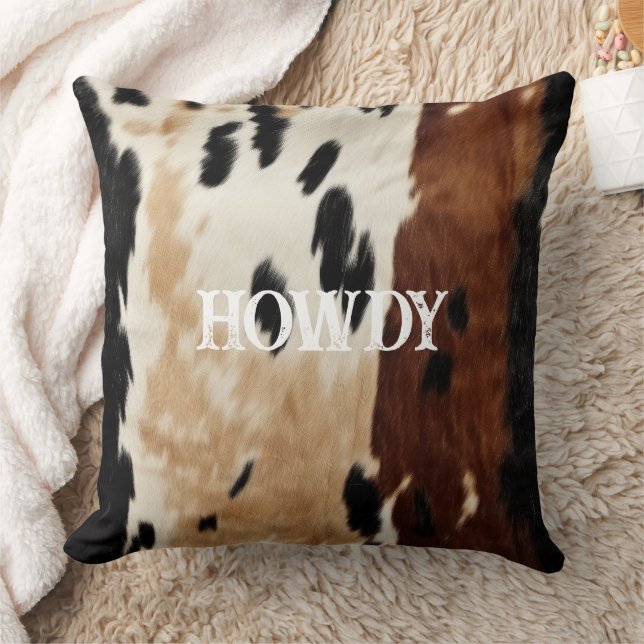Cream Brown Koeienhuid Howdy Kussen (Deken)