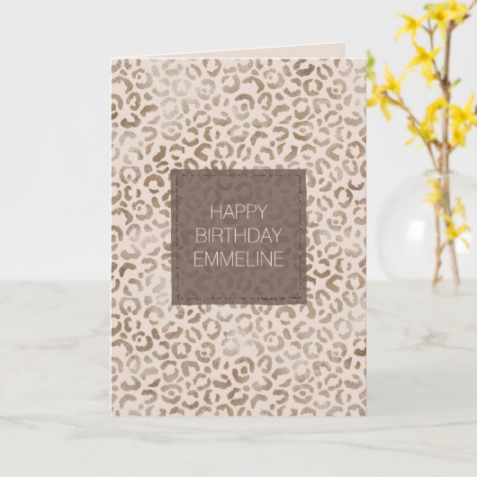 Cream Brown Leopard Print Birthday Kaart (Gele Bloem)