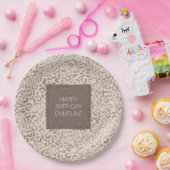 Cream Brown Leopard Print Birthday   Papieren Bordje (Feest)