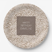 Cream Brown Leopard Print Birthday Papieren Bordje (Voorkant)