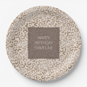 Cream Brown Leopard Print Birthday   Papieren Bordje