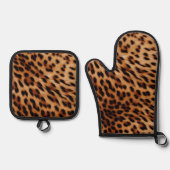 Cream Brown Leopard Print Ovenwant & Pannenlap Set (Voorkant)