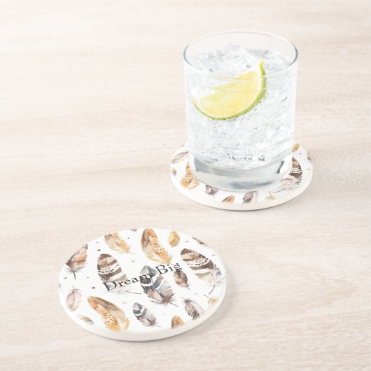 Cream Brown Native Feathers Zandsteen Onderzetter (Zijkant)