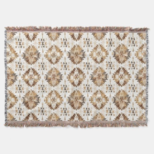 Cream Brown Native Tribal Deken (Voorkant)