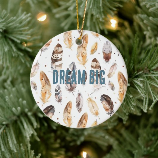 Cream Brown Native Tribal Feathers Christmas Keramisch Ornament (Boom)