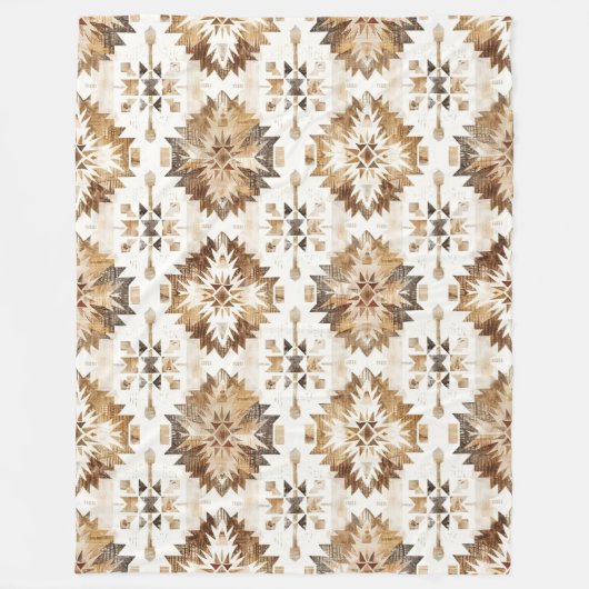 Cream Brown Native Tribal Fleece Deken (Voorkant)