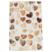 Cream Brown Peach Coffee Beans Hearts Birthday Medium Cadeauzakje (Voorkant)