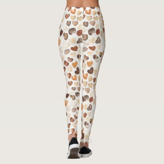 Cream Brown Peach Coffee Beans Hearts  Leggings (Achterkant)