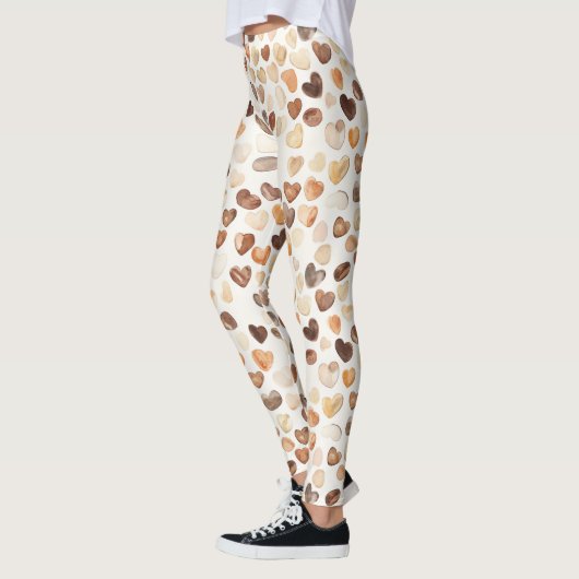 Cream Brown Peach Coffee Beans Hearts  Leggings (Links)