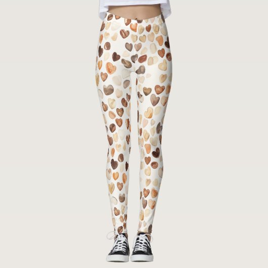 Cream Brown Peach Coffee Beans Hearts  Leggings (Voorkant)