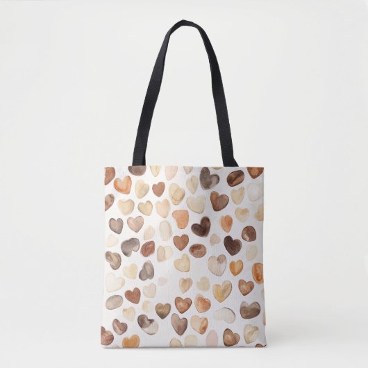 Cream Brown Peach Coffee Beans Hearts Tote Bag (Voorkant)