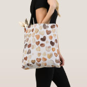 Cream Brown Peach Coffee Beans Hearts Tote Bag (Dichtbij)