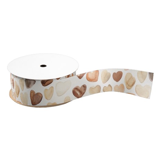 Cream Brown  Peach Heart Coffee Beans Grosgrain Lint (Spoel)