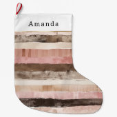 Cream Brown Pink Stripes Christmas Grote Kerstsok (Voorkant)