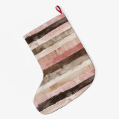 Cream Brown Pink Stripes Christmas Grote Kerstsok (Achterkant (Hangend))