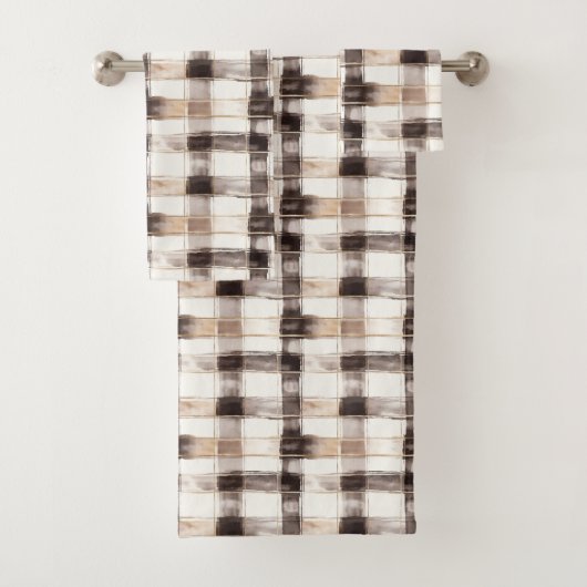 Cream Brown Plaid Stripes Bad Handdoek (Insitu)