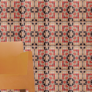 Cream Brown Red Cool Geometric Mosaic Patroon Tegeltje