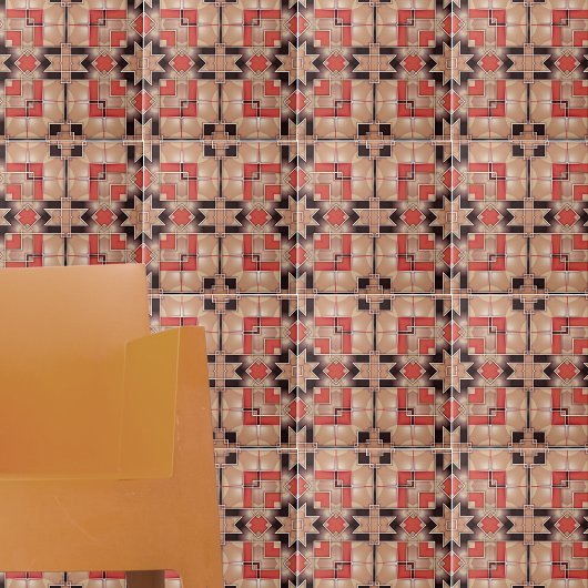 Cream Brown Red Cool Geometric Mosaic Patroon Tegeltje