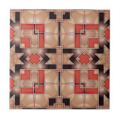 Cream Brown Red Cool Geometric Mosaic Patroon Tegeltje (Voorkant)
