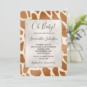 Cream Brown Safari Giraffe Animal Baby shower Kaart