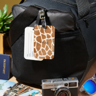 Cream Brown Safari Giraffe Animal Print Bagagelabel