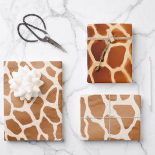 Cream Brown Safari Giraffe Animal Print Inpakpapier Vel