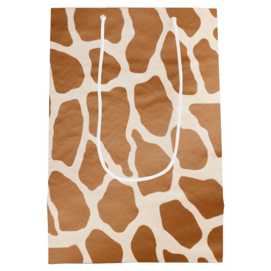 Cream Brown Safari Giraffe Animal Print Medium Cadeauzakje (Achterkant)