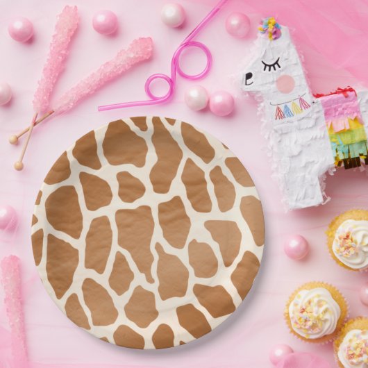 Cream Brown Safari Giraffe Animal Print Papieren Bordje (Feest)